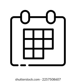 Month line icon. Schedule, calendar, week, deadline, day, tick, date, holiday, event, important, season, reminder, clock. Business concept. Vector black line icon on white background