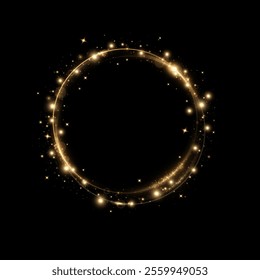 Month made of gold particles.shining sparkles.Frame.Vector image of a golden sparkling circle of stardust.	