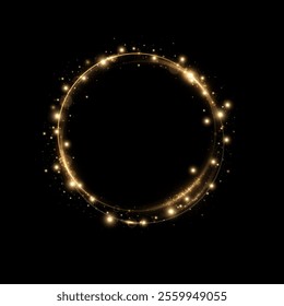 Month made of gold particles.shining sparkles.Frame.Vector image of a golden sparkling circle of stardust.	