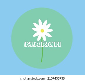 Vector de iconos del mes de marzo. Ilustración del mes natural para el inicio de la primavera. Flor de margarita sobre fondo de color pastel. 