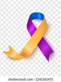 The month of May is awareness of bladder cancer.The ribbon of zholto- lilac-blue color is highlighted on a transparent background.Vector design template for a poster.