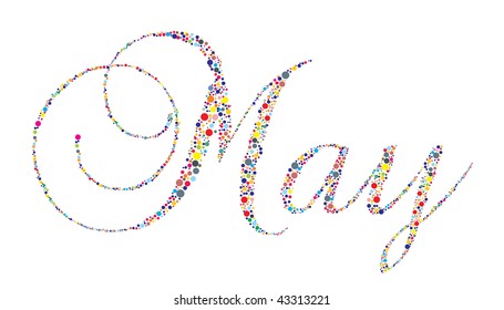 The month of MAy in letterpress type on a white background.