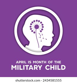 Month of the Military Child. Child, circle and dandelion. Great for Cards, banners, posters, social media and more. Blue background.  