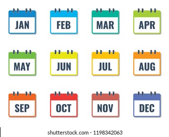 month name in calendar, colorful flat style vector illustration