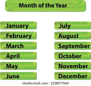 Month name of the year, reading material for kids, vector illustration