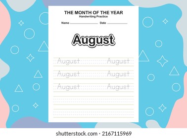 Month name of the year trace and writing practice sheet