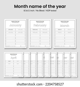 Month Name Of The Year Tracing Practice Sheet.Printable Handwriting Practice Worksheet.