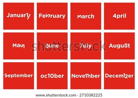 month names with their numbers typography vector