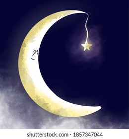 a month in the night sky makes a wish for a star
