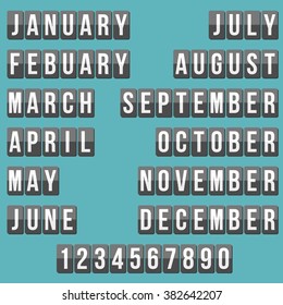 month and number for calendar, mechanical panel letters, flat design
