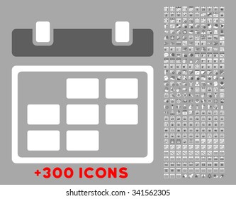 Month Organizer vector icon with additional 300 date and time management pictograms. Style is bicolor flat symbols, dark gray and white colors, rounded angles, silver background.