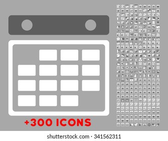 Month Organizer vector icon with additional 300 date and time management pictograms. Style is bicolor flat symbols, dark gray and white colors, rounded angles, silver background.