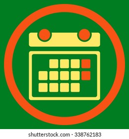 Month Organizer vector icon. Style is bicolor flat rounded symbol, orange and yellow colors, rounded angles, green background.