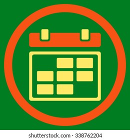 Month Organizer vector icon. Style is bicolor flat rounded symbol, orange and yellow colors, rounded angles, green background.