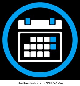 Month Organizer vector icon. Style is bicolor flat rounded symbol, blue and white colors, rounded angles, black background.