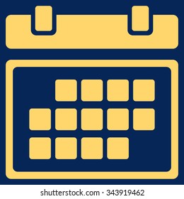 Month Organizer vector icon. Style is flat symbol, yellow color, rounded angles, blue background.
