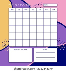Month planner template. Calendar. A planner for month organization of time with abstract background.