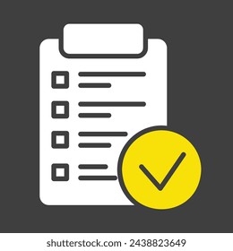 Month planning, to do list, time management with check mark vector solid icon on dark background. Graph symbol for fitness and weight loss web site and apps design, logo, app, UI