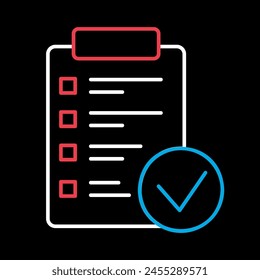 Month planning, to do list, time management with check mark vector on black background icon. Graph symbol for fitness and weight loss web site and apps design, logo, app, UI