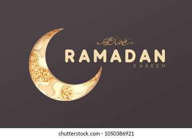 Month Ramadan greeting card with arabic calligraphy Ramadan Kareem. Islamic background half a month.