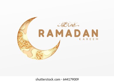 Month Ramadan greeting card with arabic calligraphy Ramadan Kareem. Islamic background half a month.