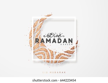 Month Ramadan greeting card with arabic calligraphy Ramadan Kareem. Islamic background half a month.
