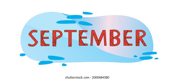 Monat September, Einzeltext. Doodle Vektorgrafik. Text oder Schreiben September als Kalenderaufkleber, Kugel-Journal. Briefkarte mit Herbstmonat. Vektorgrafik