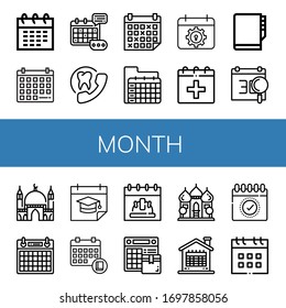 month simple icons set. Contains such icons as Calendar, Event, Appointment, Schedule, Date, Agenda, Mosque, can be used for web, mobile and logo
