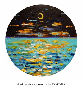 A month in the sky. Oil painting. Art, vector.