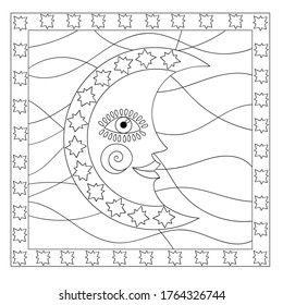 month in the sky, vector contour drawing for coloring, coloring books.