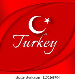 A month with a star on a background of wavy curved red ribbons The theme of the Turkish flag on the national holidays of Turkey Patriotic background with Islamic symbols of the flag of Turkey Vector