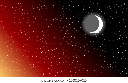 Month in the starry night sky. Abstract cosmic background.