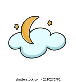 Month stars and cloud cartoon composition. Hand drawn cute celestial symbol isolated vector illustration. Baby decoration clipart