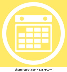 Month Syllabus vector icon. Style is flat rounded symbol, white color, rounded angles, yellow background.