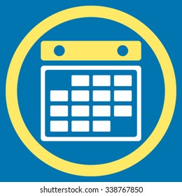 Month Syllabus vector icon. Style is bicolor flat rounded symbol, yellow and white colors, rounded angles, blue background.