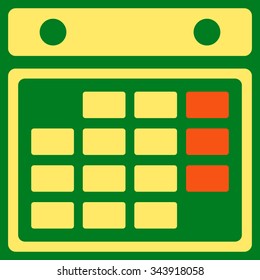 Month Syllabus vector icon. Style is bicolor flat symbol, orange and yellow colors, rounded angles, green background.