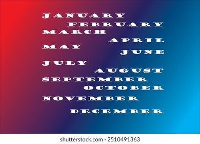 Texto del mes en blanco, con un fondo rojo y azul
