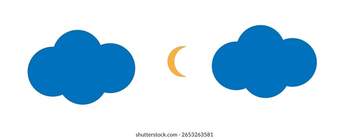 a month and two blue clouds on a white background,