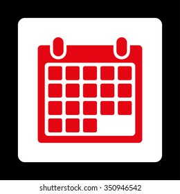 Month vector icon. Style is flat rounded square button, red and white colors, black background.