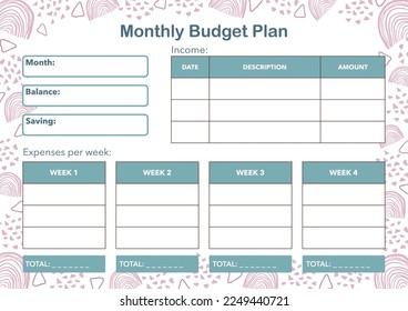 Month week budget planner template 