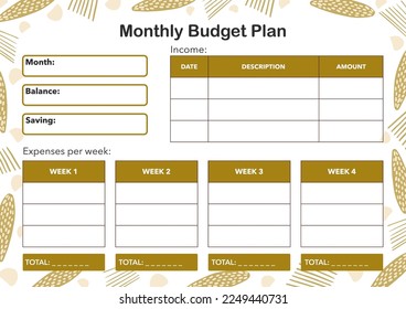 Month week budget planner template 