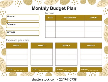 Month week budget planner template 