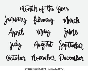 Month of the year. Hand written lettering isolated on white background.Vector template for poster, social network, banner, cards.