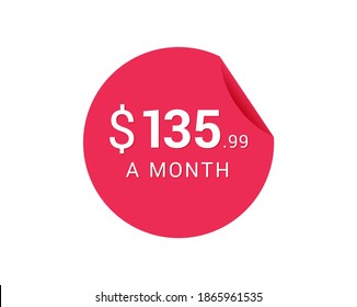 Icono mensual de $135.99 dólares estadounidenses, etiqueta mensual de $135.99