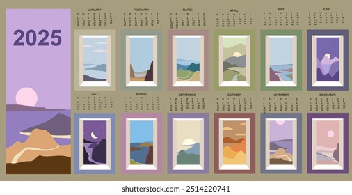 Monthly 2025 Calendar landscape natural background