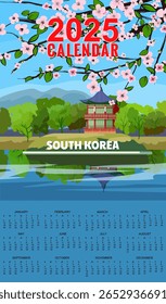 Cartaz do calendário mensal 2025 Coreia do Sul vintage