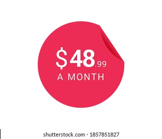 Monthly $48.99 US Dollars icon, $48.99 a Month tag