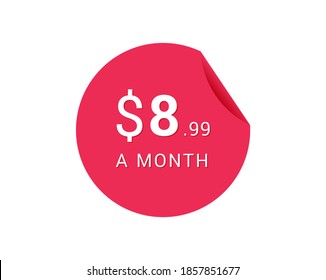 Icono mensual de $8.99 dólares estadounidenses, etiqueta mensual de $8.99
