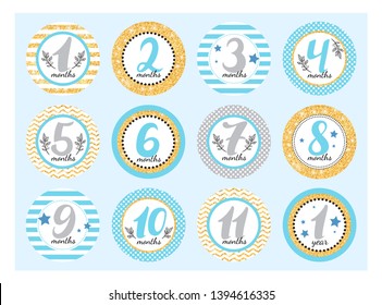 monthly baby stickers newborn boys month stock vector royalty free 1394616326