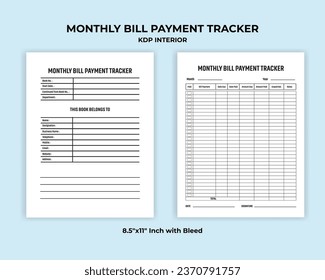 Monthly Bill Payment Tracker Log book KDP Interior